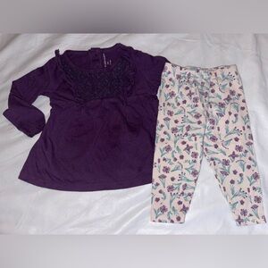 By Burt’s Bees Girls Purple Long-Sleeve Top and Floral Leggings Set